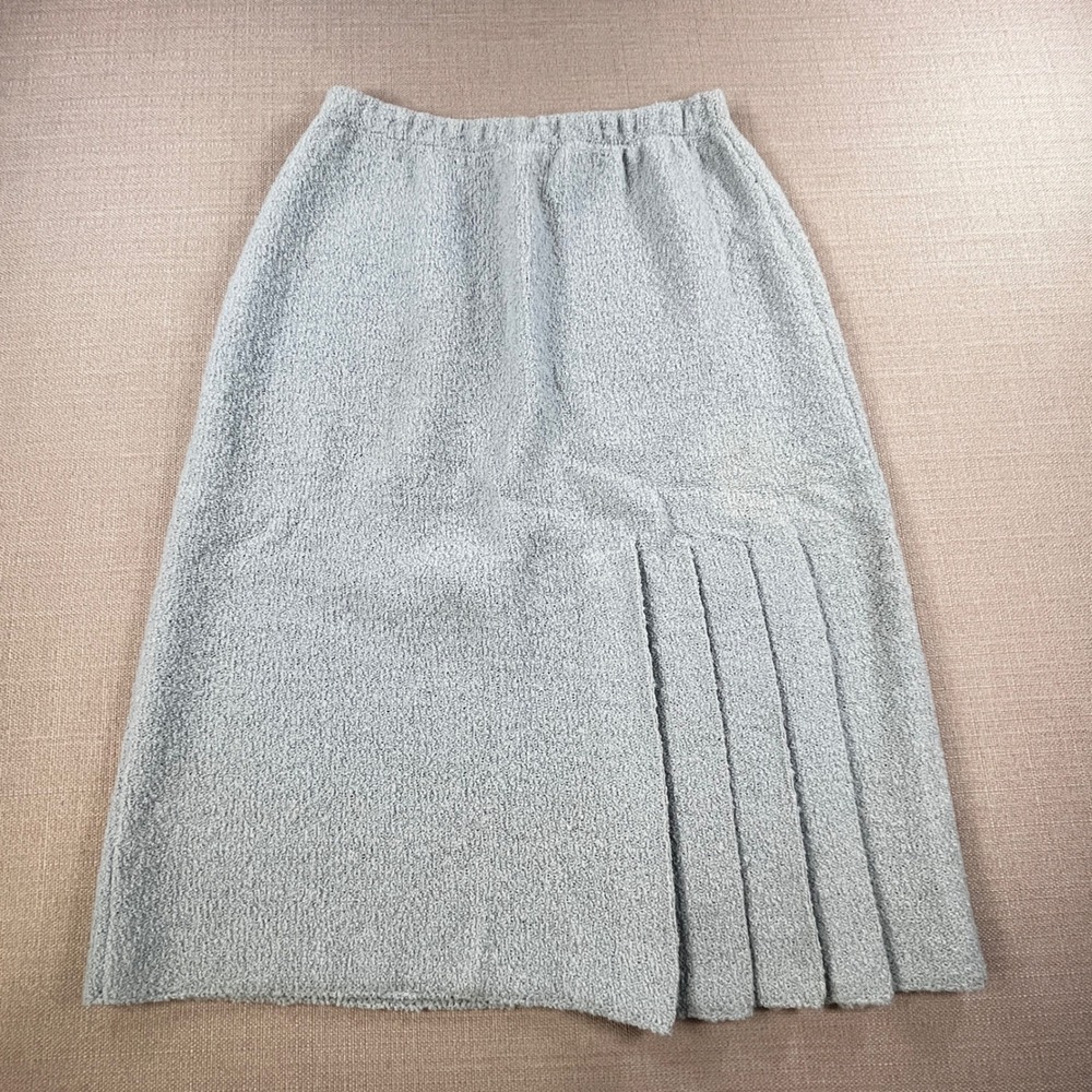 Adolfo Skirt Women 26 Light Blue Boucle Wool Pleated Knit Vintage New York